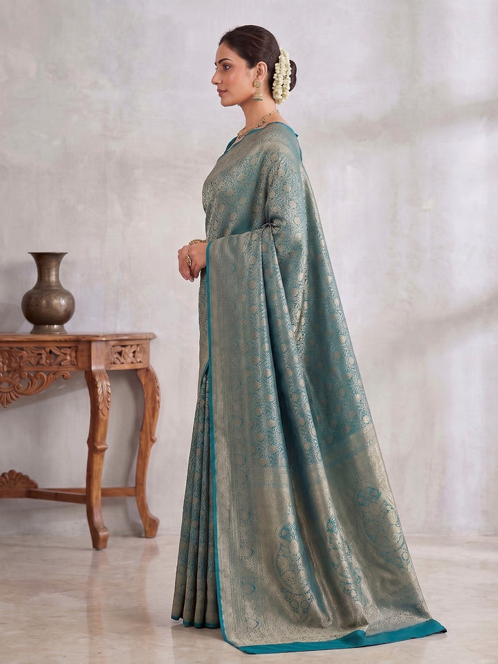 Dark Blue Woven Design Art Silk Kanjivaram Saree