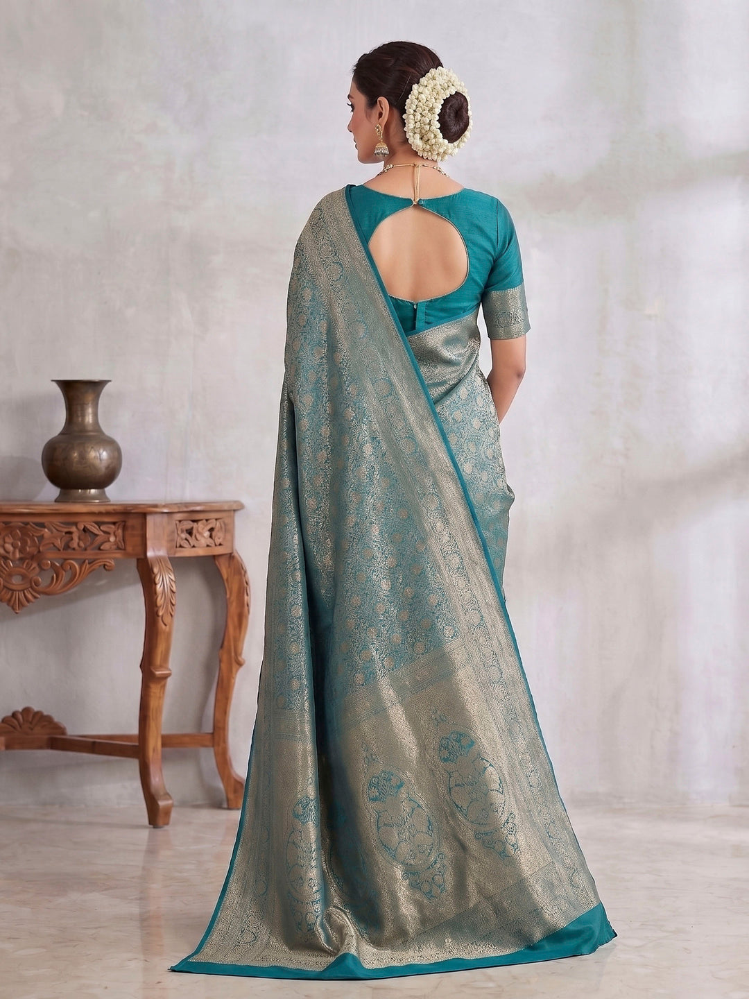Dark Blue Woven Design Art Silk Kanjivaram Saree