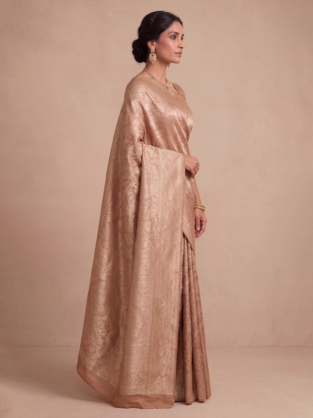 Beige Woven Design Art Silk Kanjivaram Saree