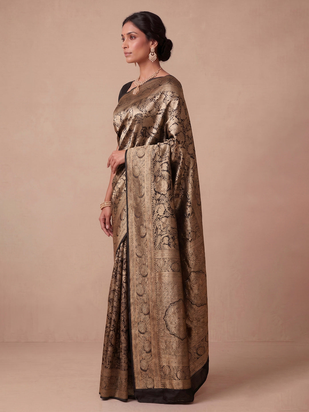 Black Woven Design Art Silk Kanjivaram Saree