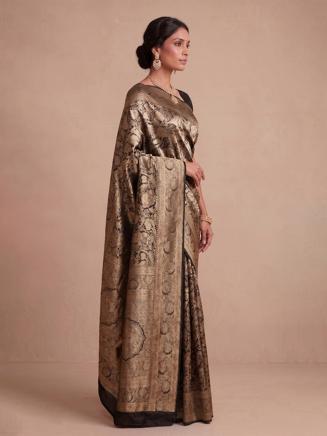 Black Woven Design Art Silk Kanjivaram Saree