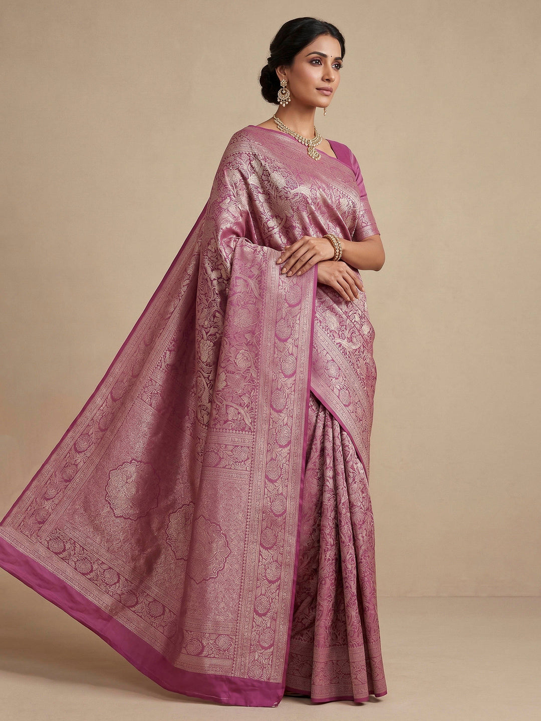 Lavender Woven Design Art Silk Kanjivaram Saree