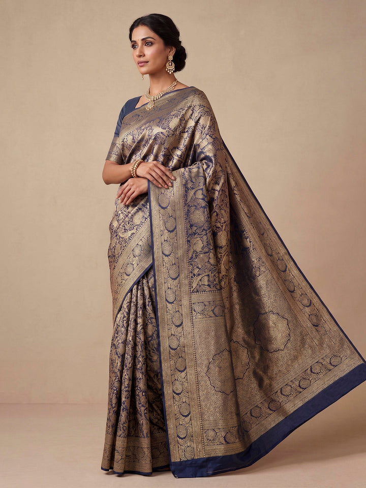 Navy Blue Woven Design Art Silk Kanjivaram Saree