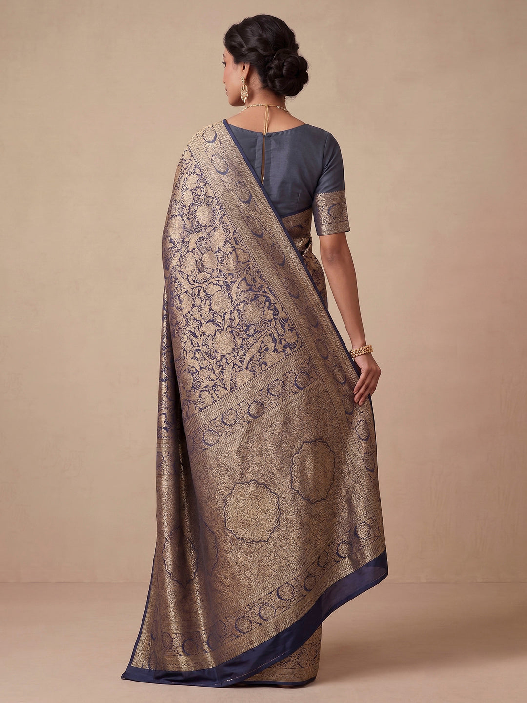 Navy Blue Woven Design Art Silk Kanjivaram Saree