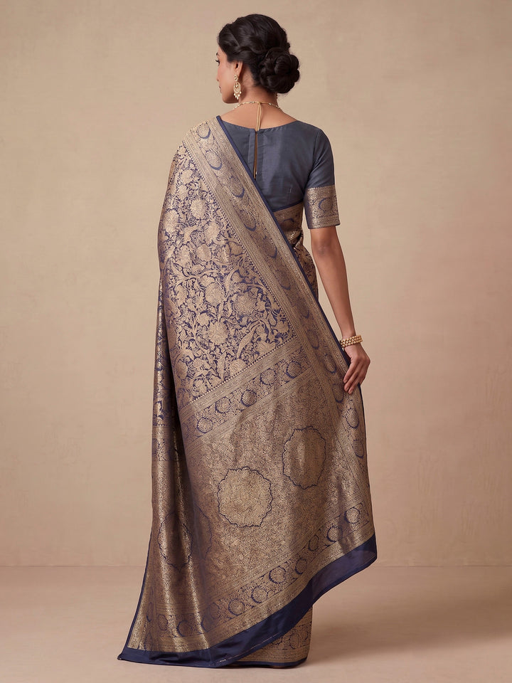 Navy Blue Woven Design Art Silk Kanjivaram Saree