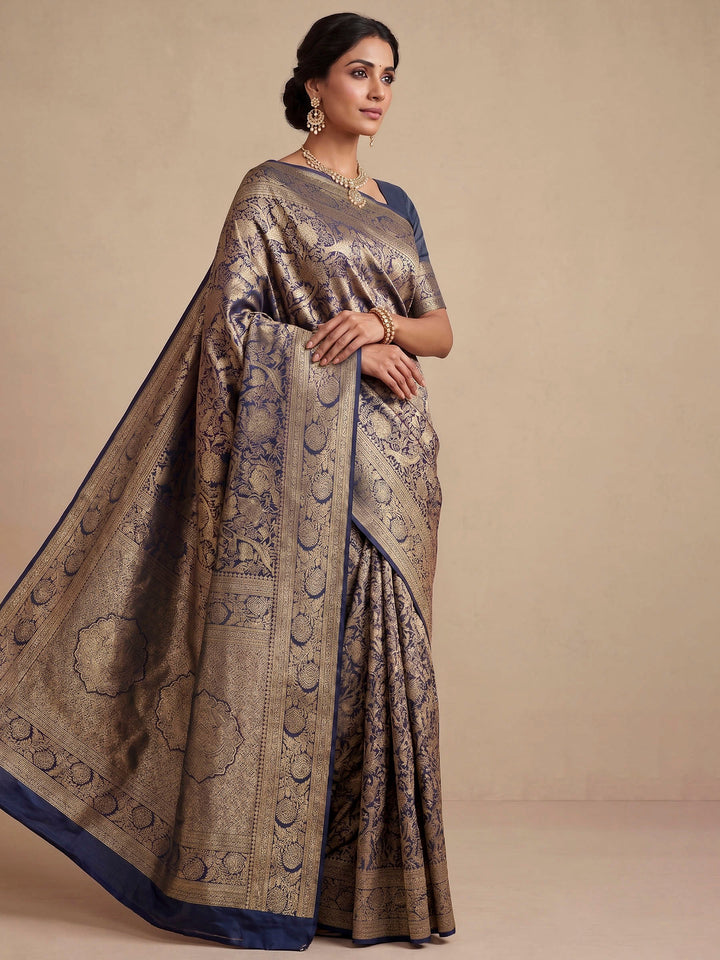 Navy Blue Woven Design Art Silk Kanjivaram Saree
