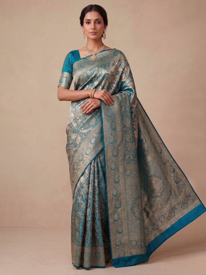 Dark Blue Woven Design Art Silk Kanjivaram Saree