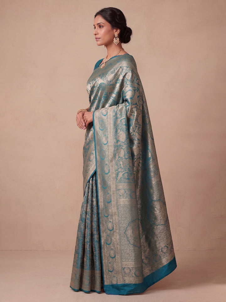 Dark Blue Woven Design Art Silk Kanjivaram Saree