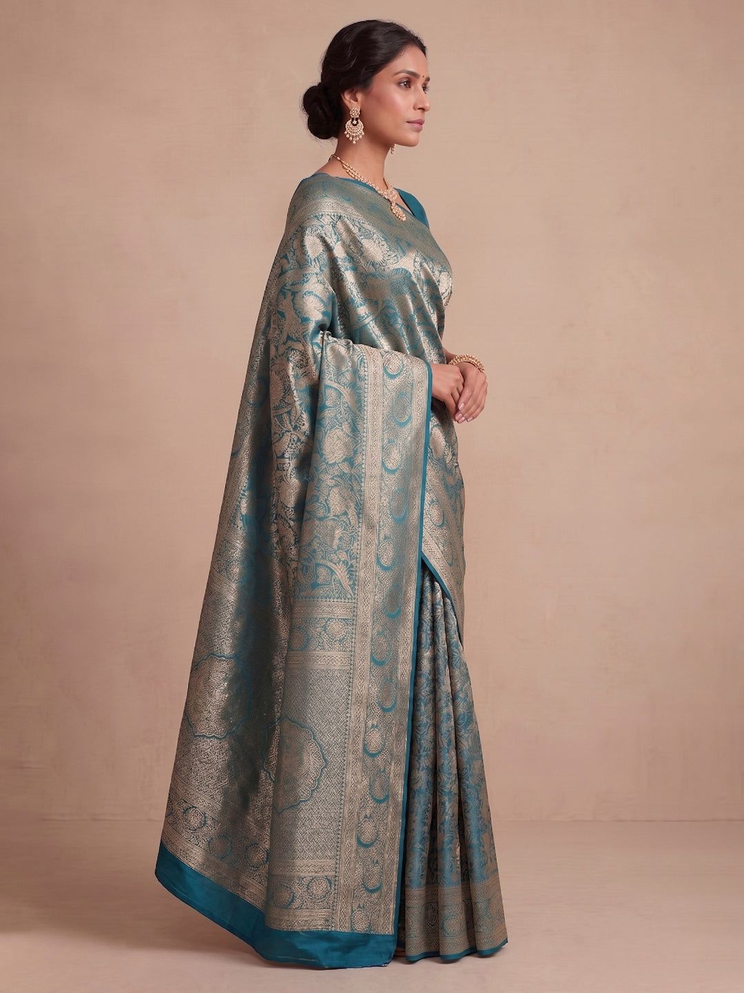 Dark Blue Woven Design Art Silk Kanjivaram Saree