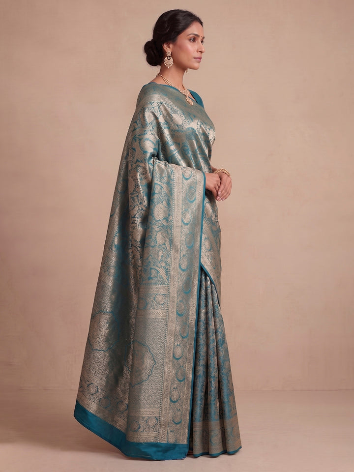 Dark Blue Woven Design Art Silk Kanjivaram Saree