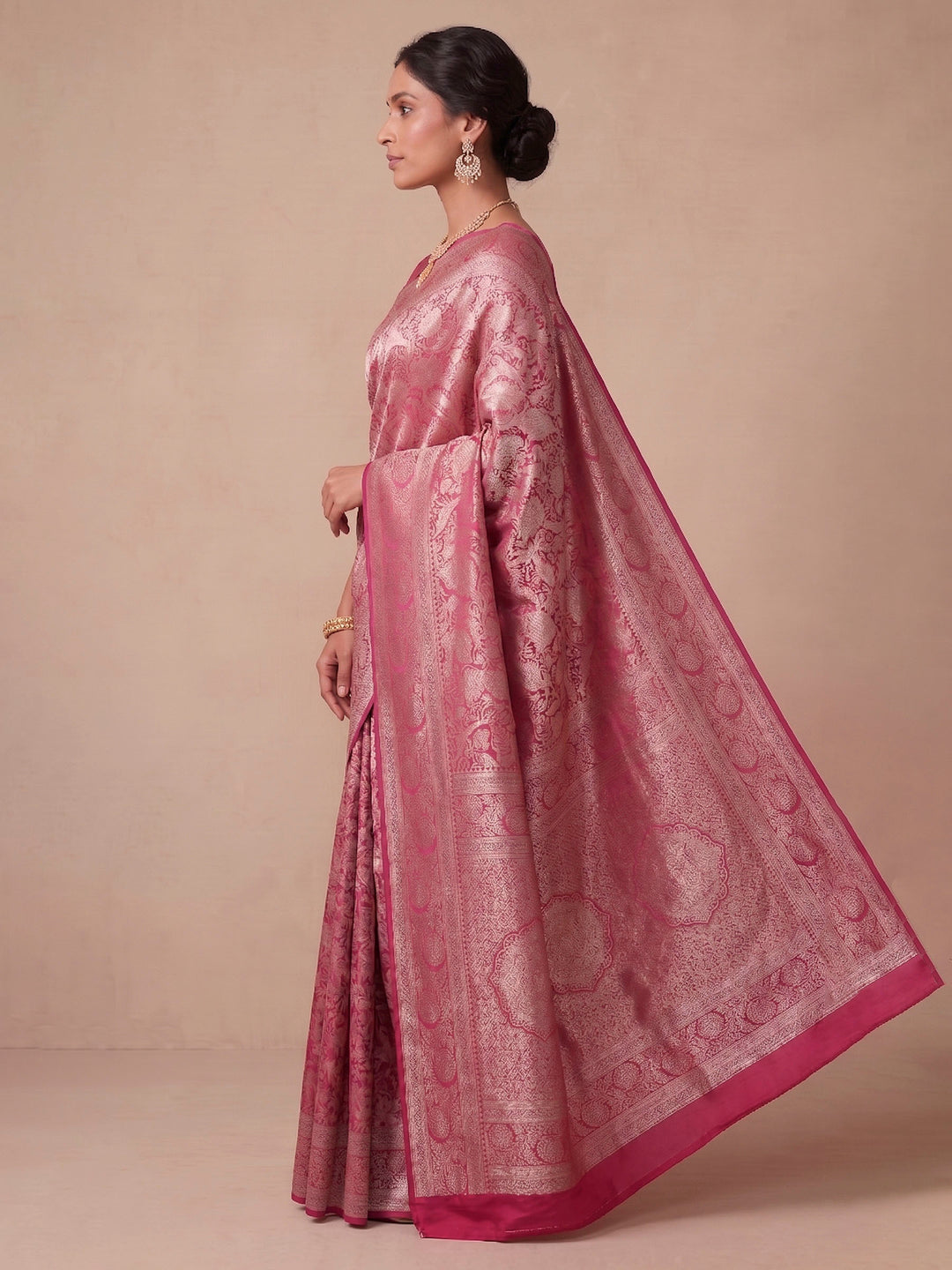 Pink Woven Design Art Silk Kanjivaram Saree