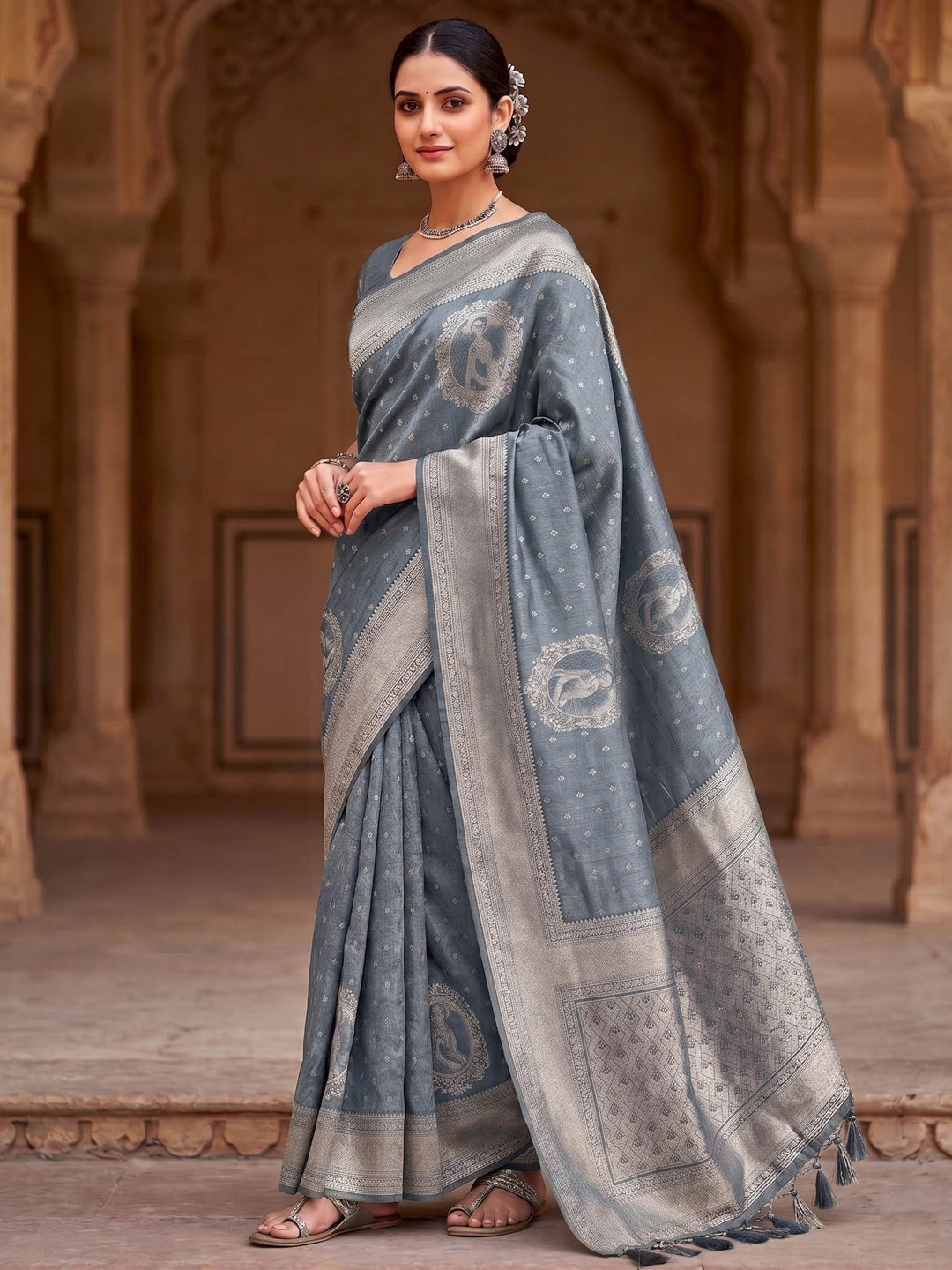 Grey Woven Design Art Silk Kanjivaram Saree