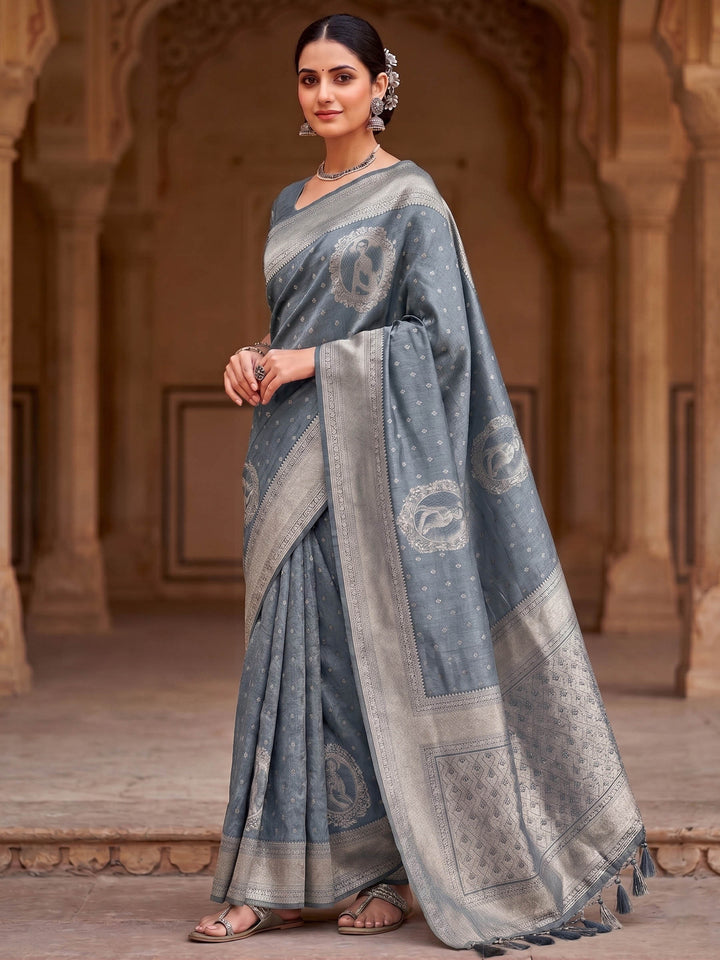Grey Woven Design Art Silk Kanjivaram Saree