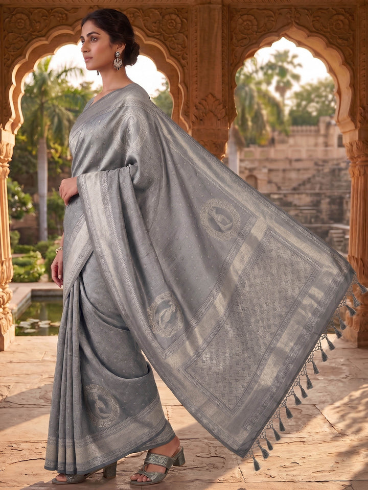 Grey Woven Design Art Silk Kanjivaram Saree