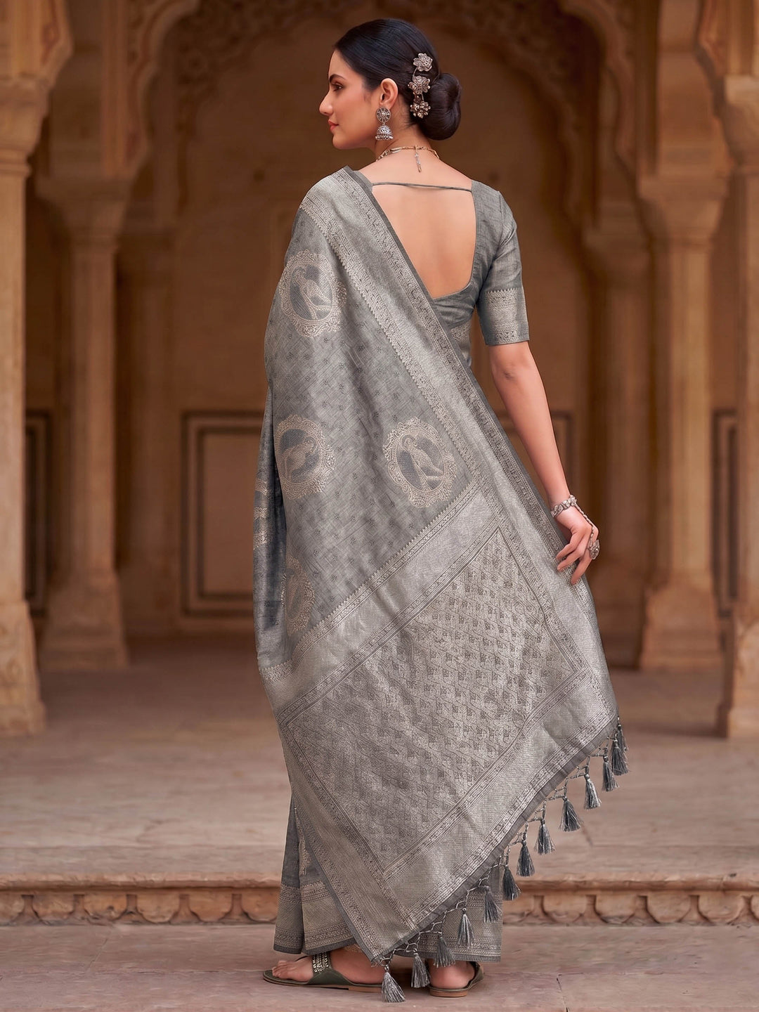 Grey Woven Design Art Silk Kanjivaram Saree