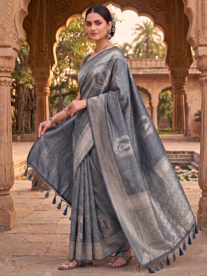 Grey Woven Design Art Silk Kanjivaram Saree