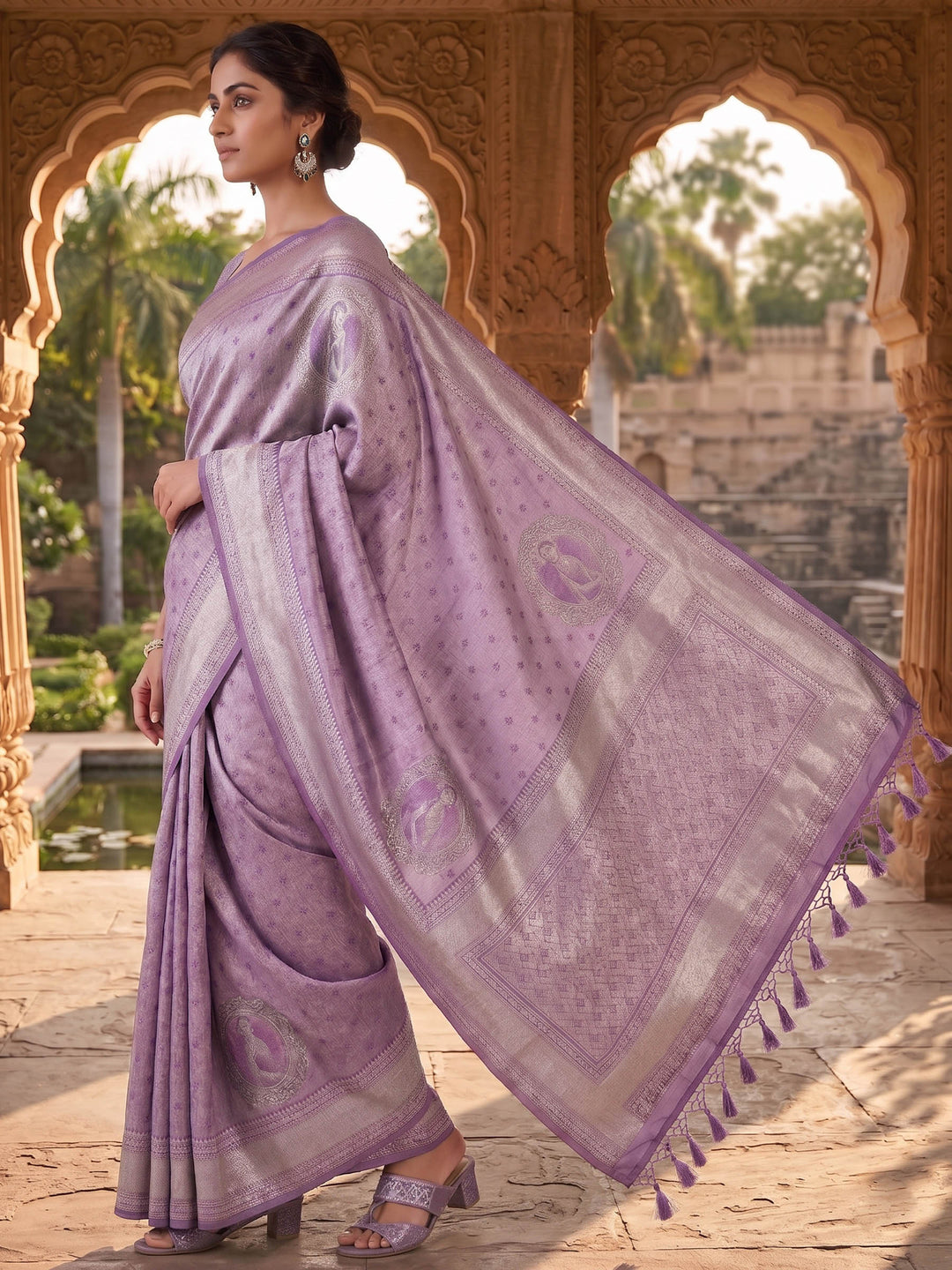 Lavender Woven Design Art Silk Kanjivaram Saree