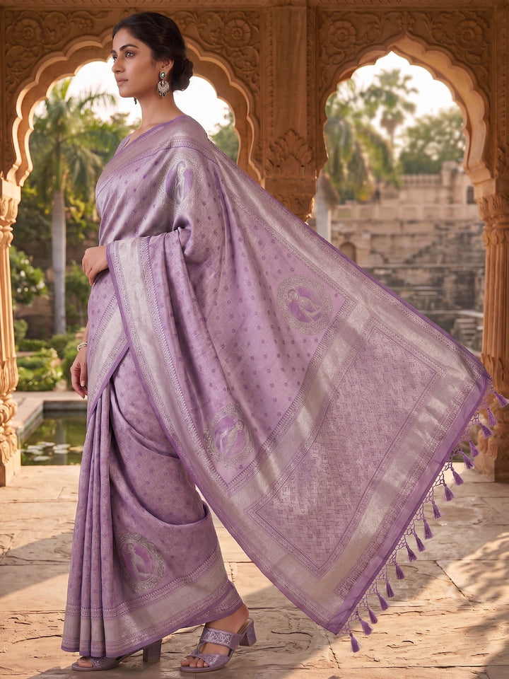 Lavender Woven Design Art Silk Kanjivaram Saree