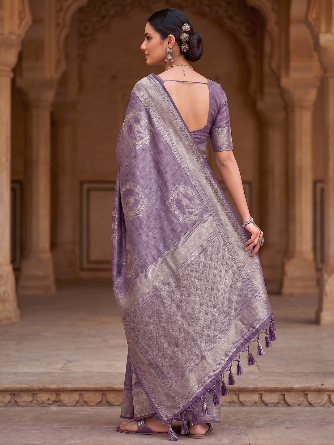 Lavender Woven Design Art Silk Kanjivaram Saree