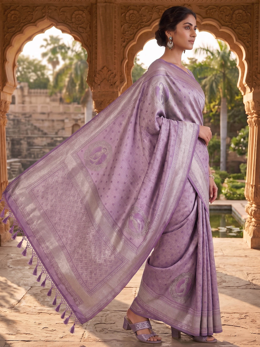 Lavender Woven Design Art Silk Kanjivaram Saree