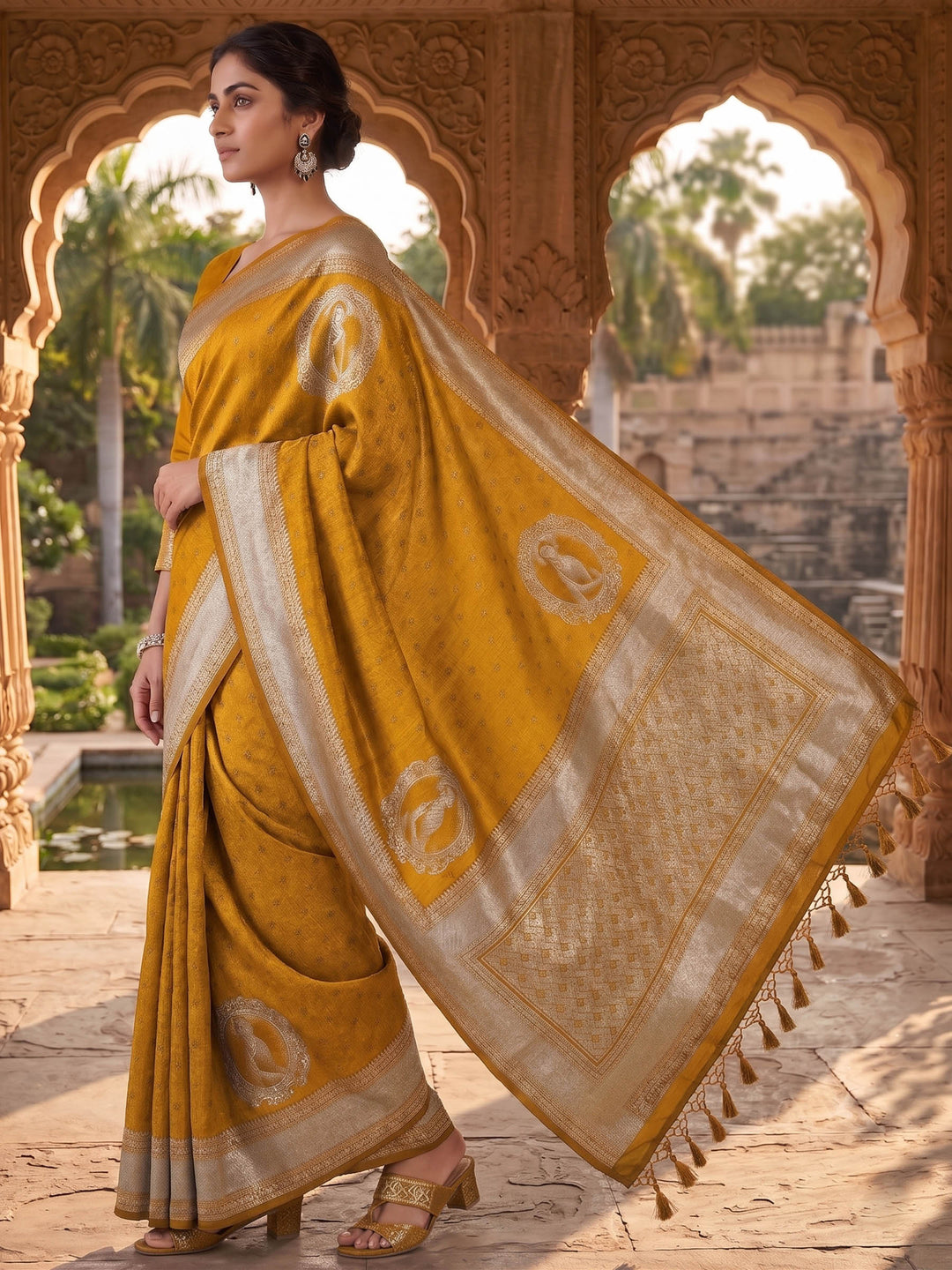 Mustard Woven Design Art Silk Kanjivaram Saree