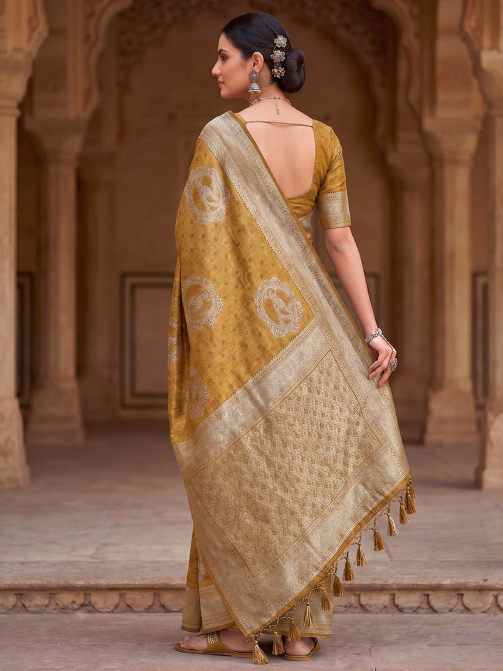 Mustard Woven Design Art Silk Kanjivaram Saree
