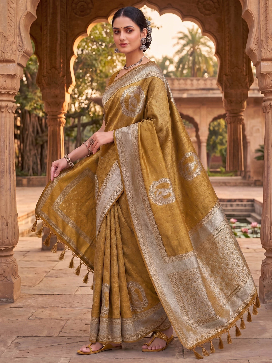 Mustard Woven Design Art Silk Kanjivaram Saree