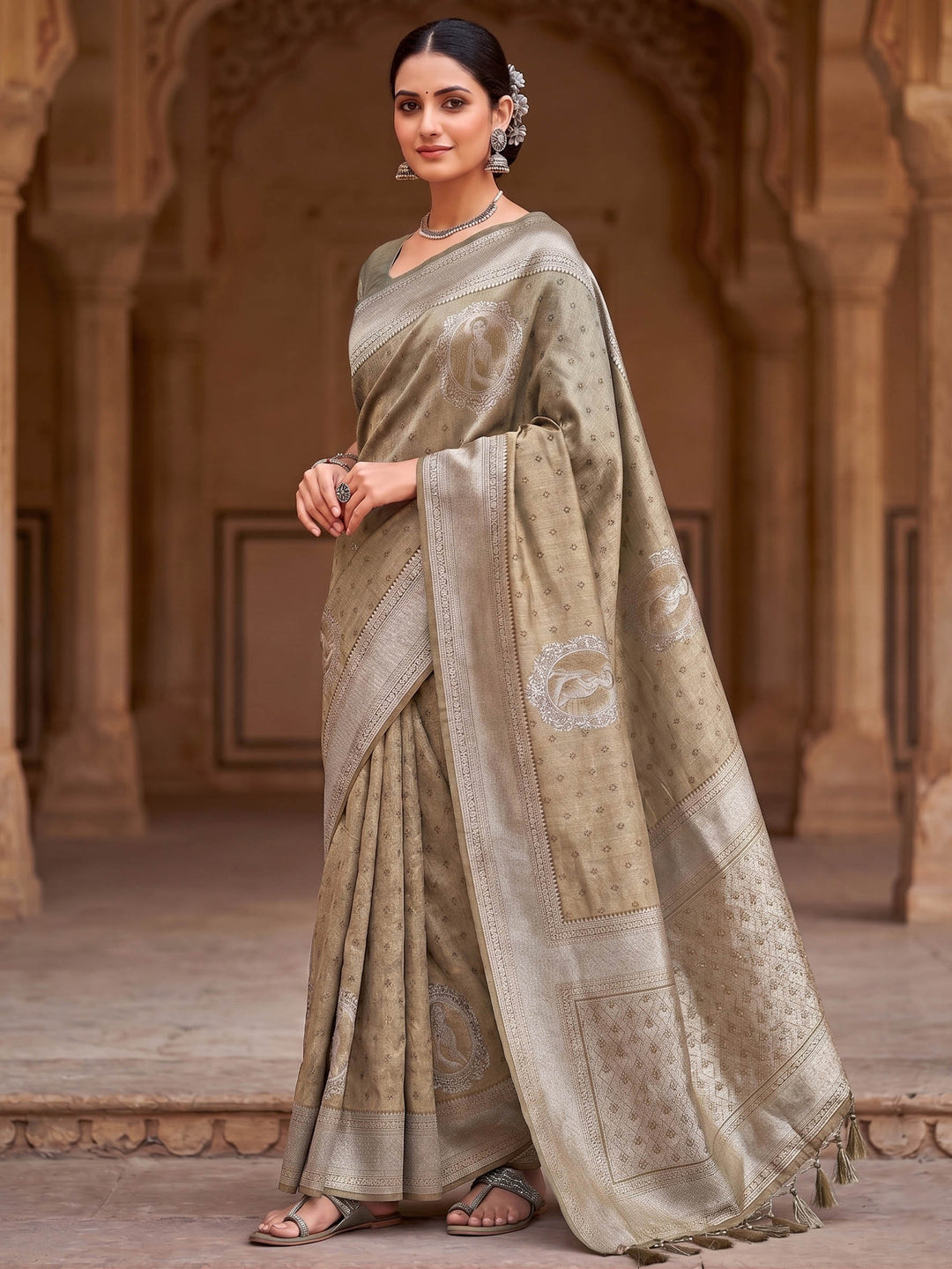 Off White Woven Design Art Silk Kanjivaram Saree
