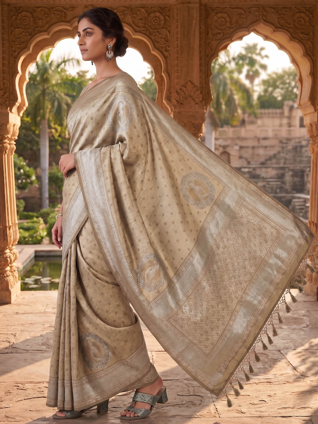 Off White Woven Design Art Silk Kanjivaram Saree