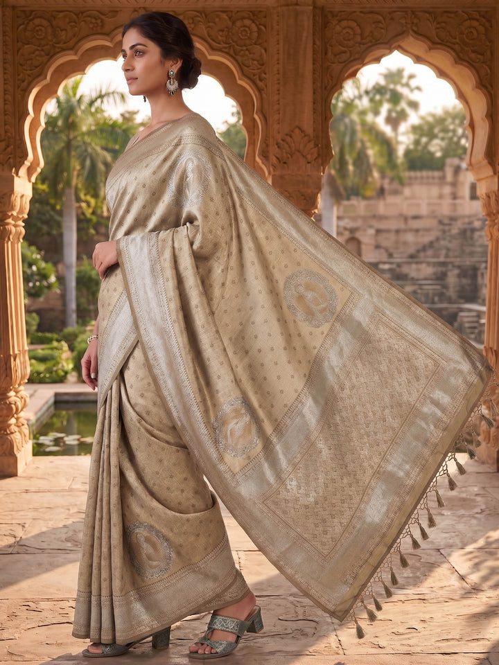 Off White Woven Design Art Silk Kanjivaram Saree