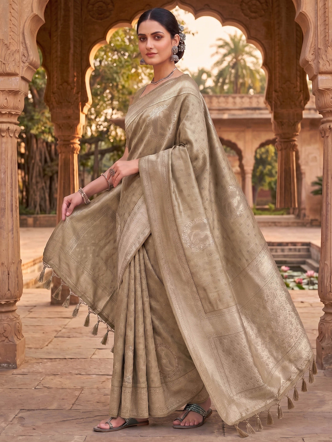 Off White Woven Design Art Silk Kanjivaram Saree
