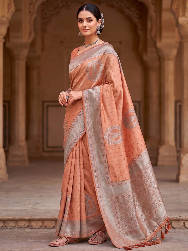 Peach Woven Design Art Silk Kanjivaram Saree
