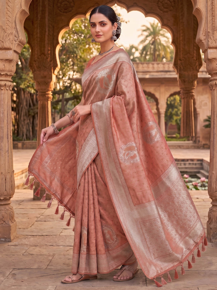 Peach Woven Design Art Silk Kanjivaram Saree