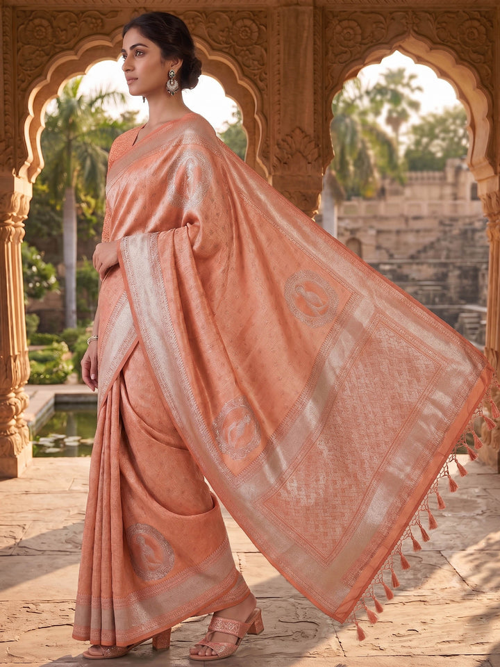 Peach Woven Design Art Silk Kanjivaram Saree