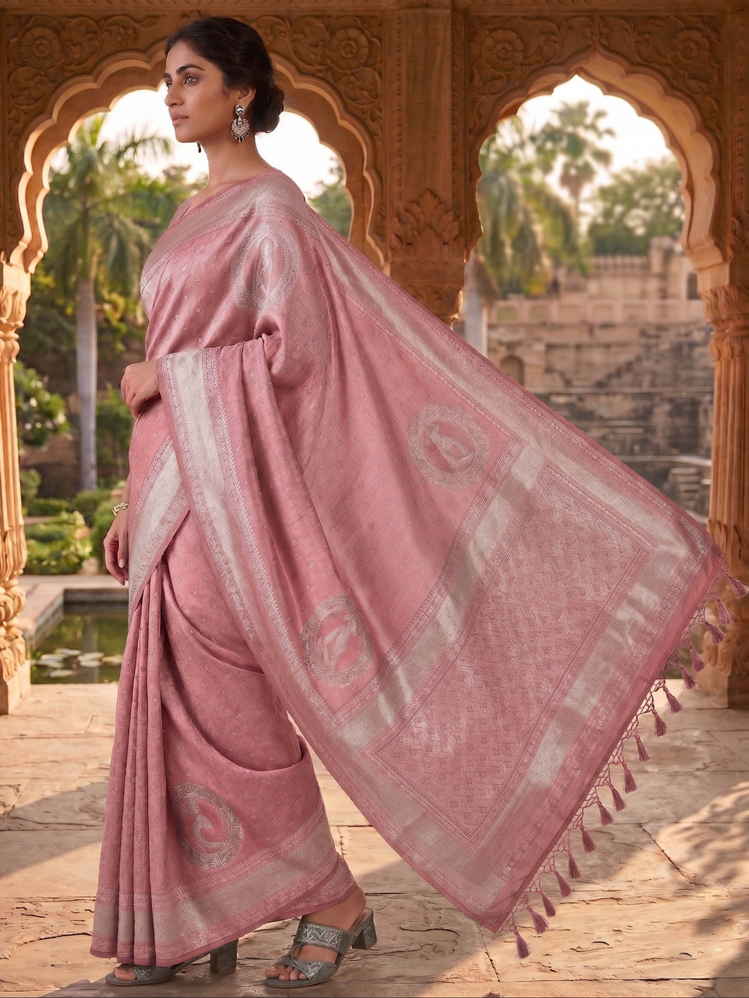 Pink Woven Design Art Silk Kanjivaram Saree