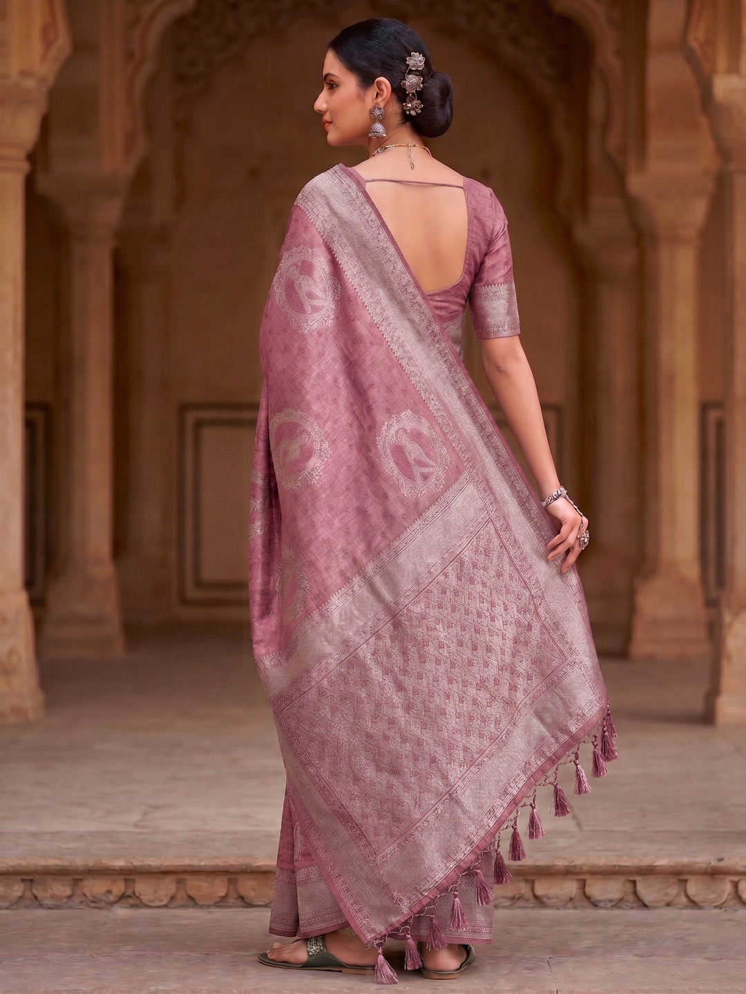 Pink Woven Design Art Silk Kanjivaram Saree
