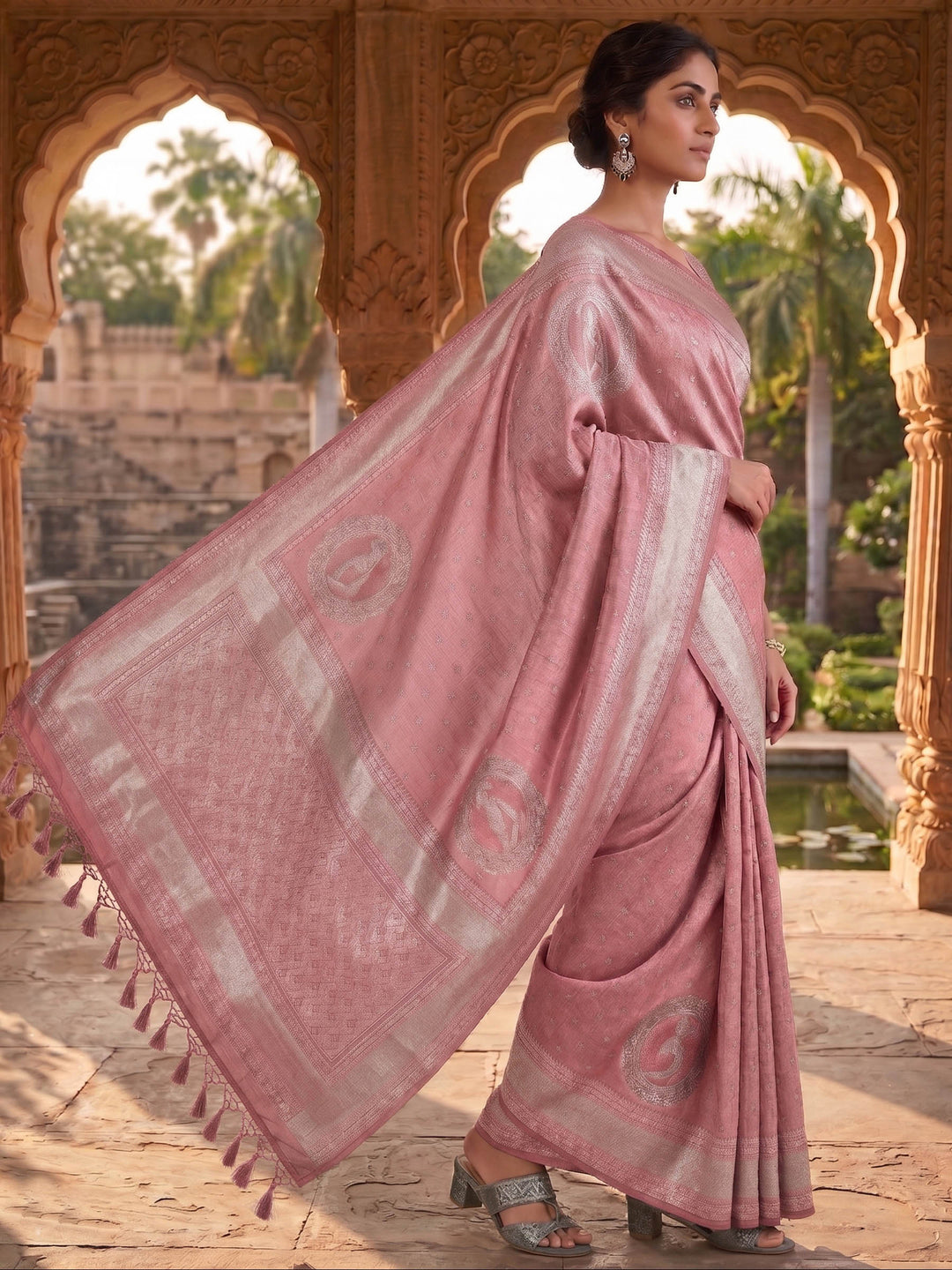 Pink Woven Design Art Silk Kanjivaram Saree