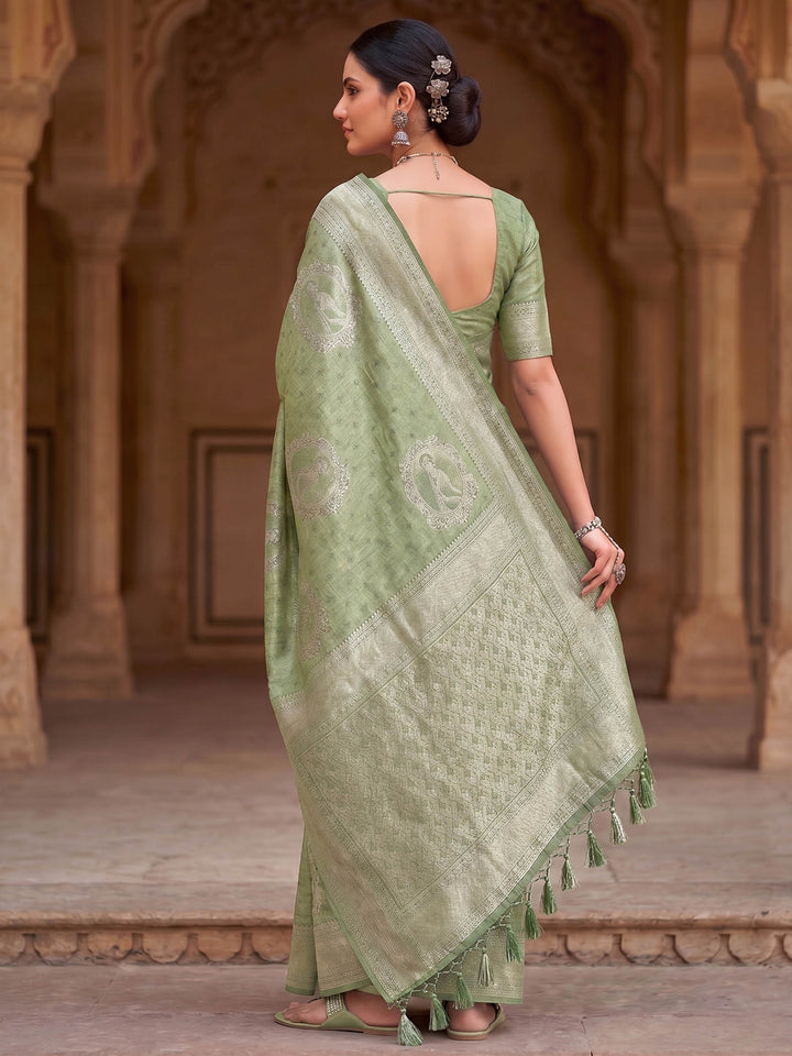 Pista Green Woven Design Art Silk Kanjivaram Saree