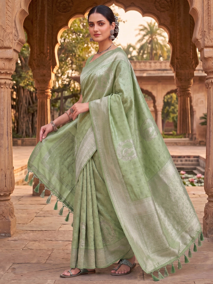 Pista Green Woven Design Art Silk Kanjivaram Saree