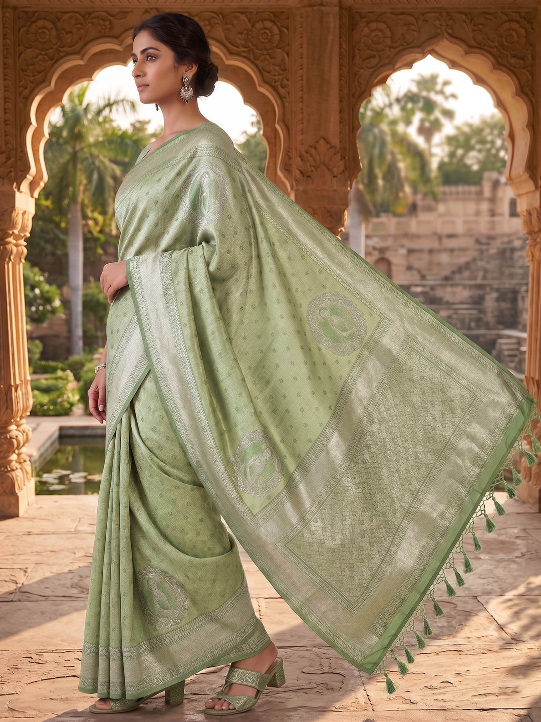 Pista Green Woven Design Art Silk Kanjivaram Saree