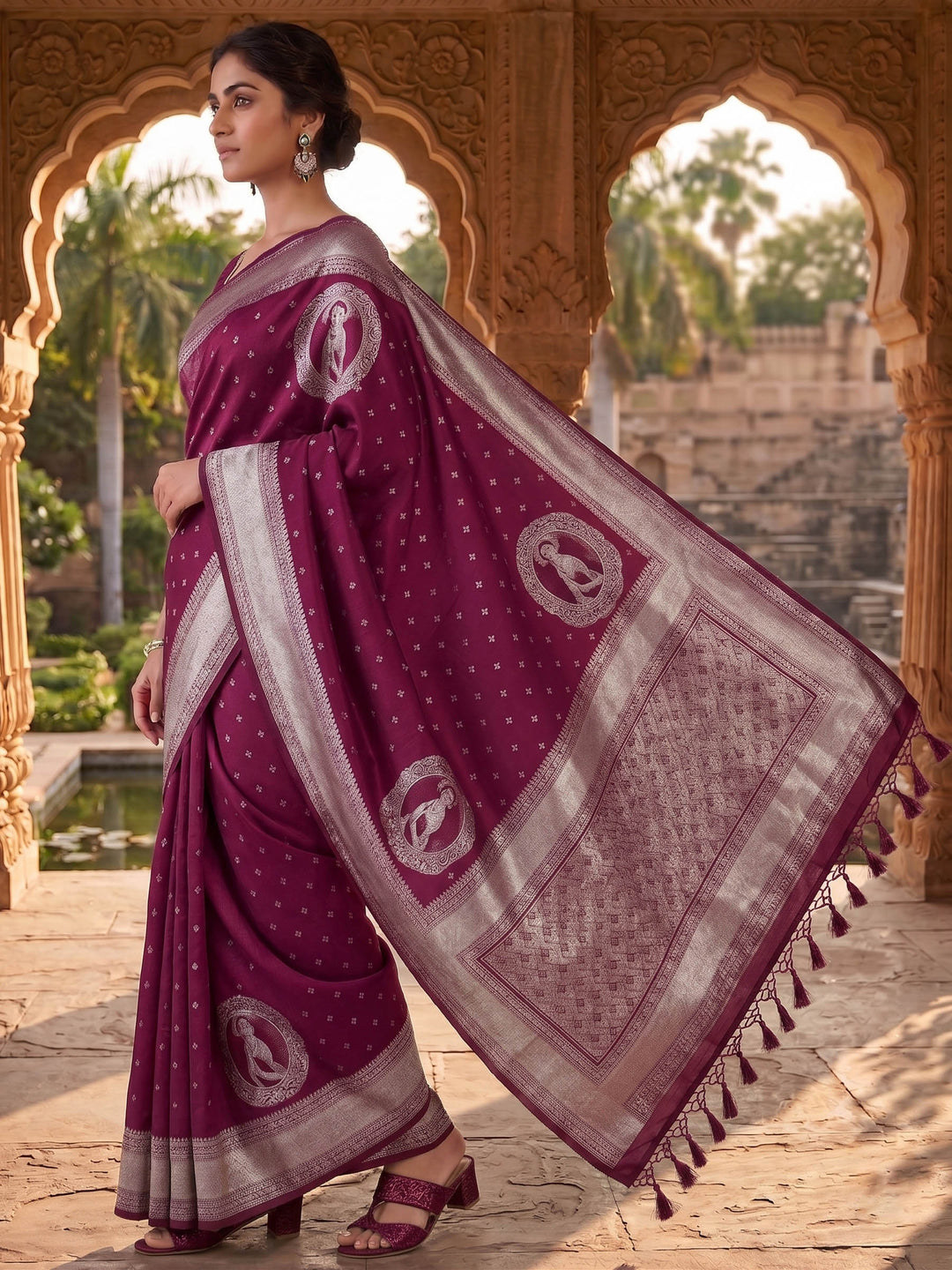 Wine Woven Design Art Silk Kanjivaram Saree