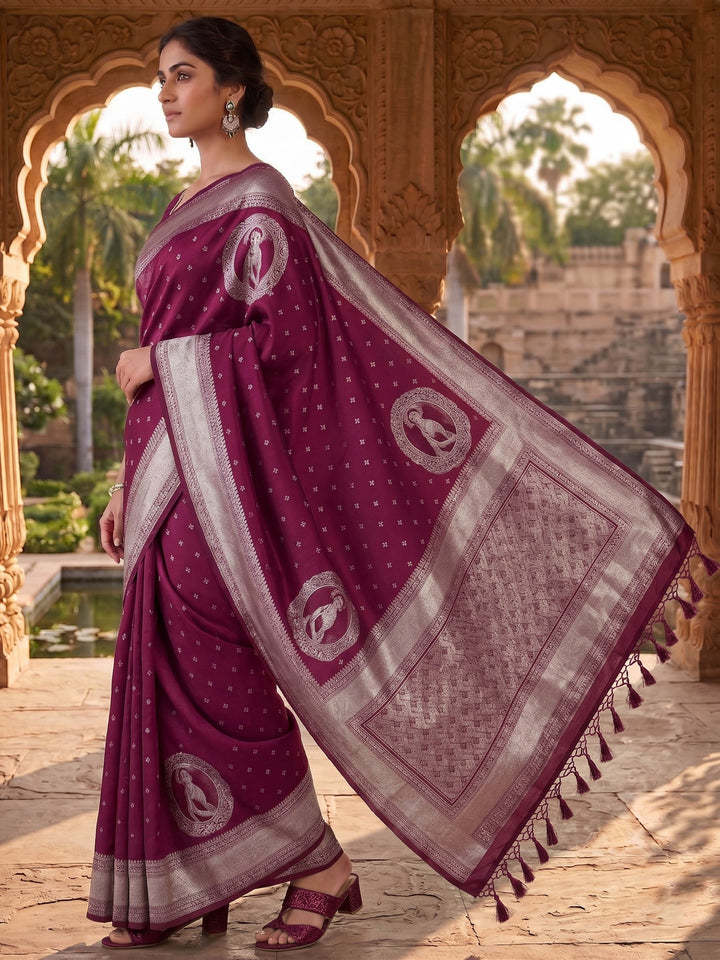 Wine Woven Design Art Silk Kanjivaram Saree
