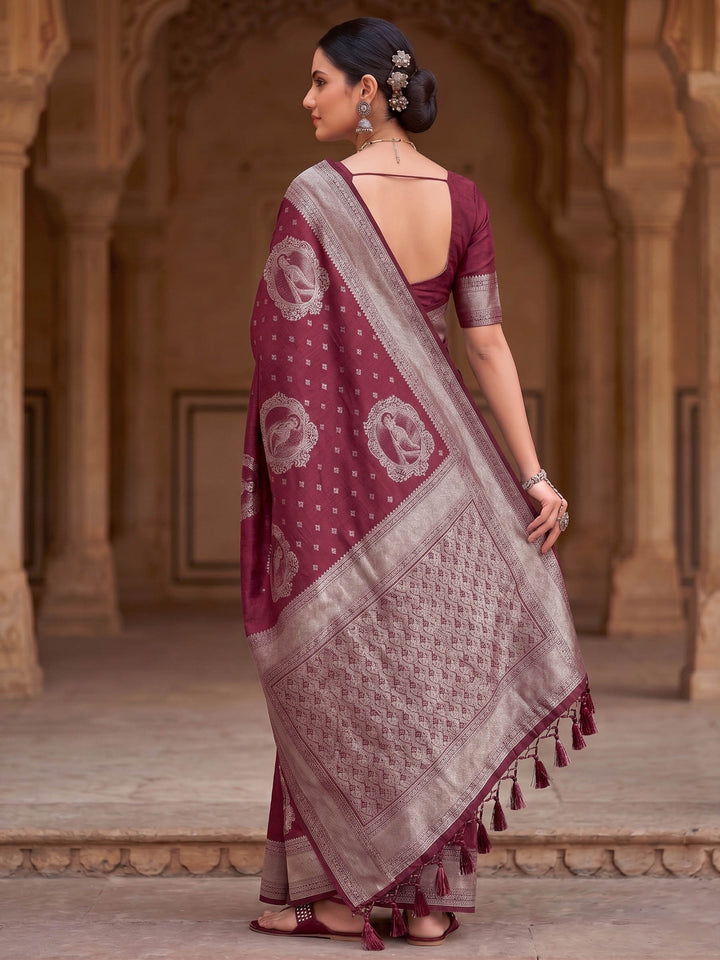 Wine Woven Design Art Silk Kanjivaram Saree