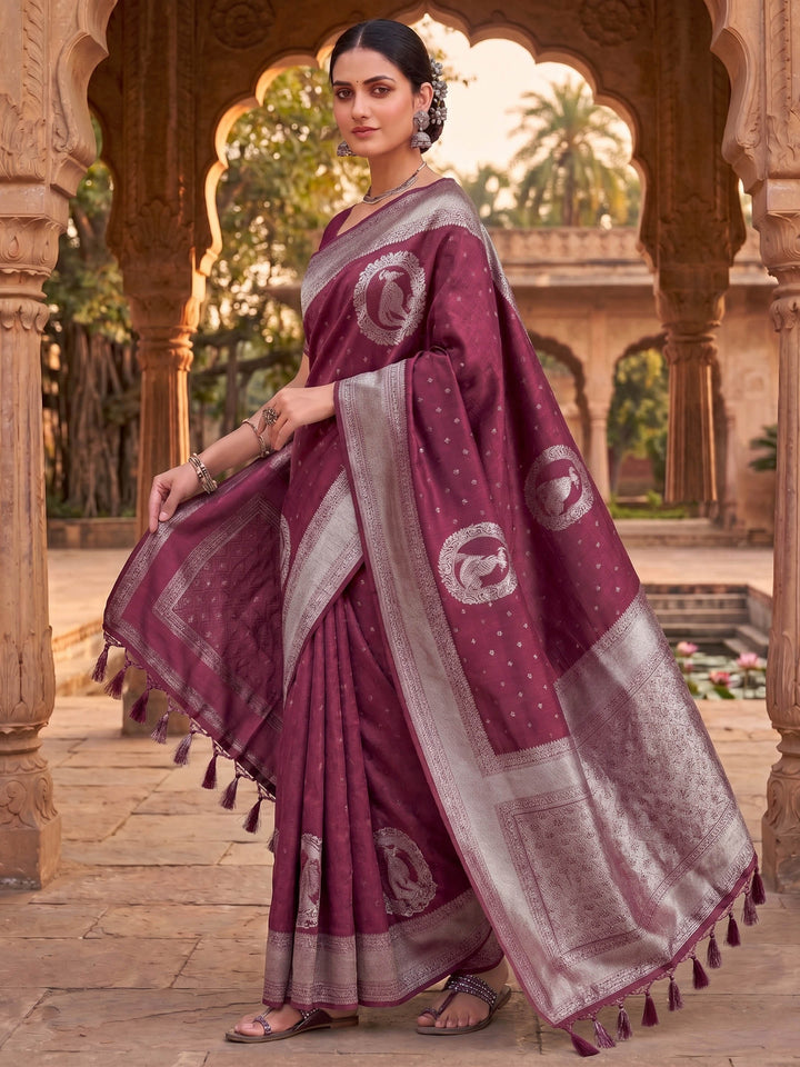 Wine Woven Design Art Silk Kanjivaram Saree