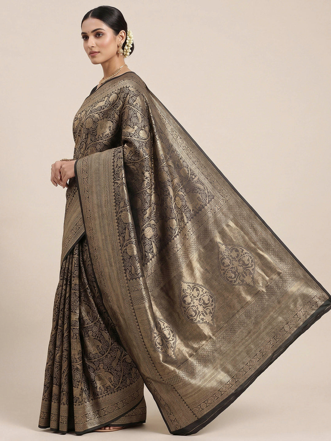 Black Woven Design Art Silk Kanjivaram Saree