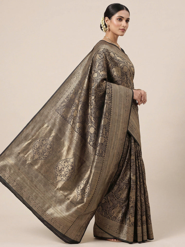 Black Woven Design Art Silk Kanjivaram Saree