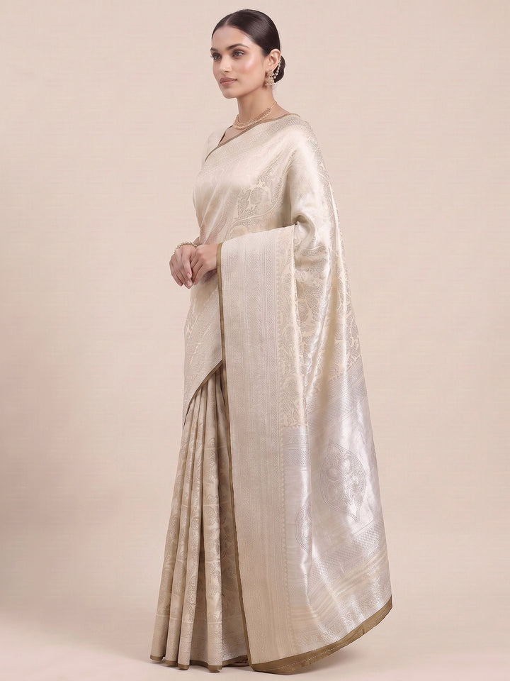 Off White Woven Design Art Silk Kanjivaram Saree