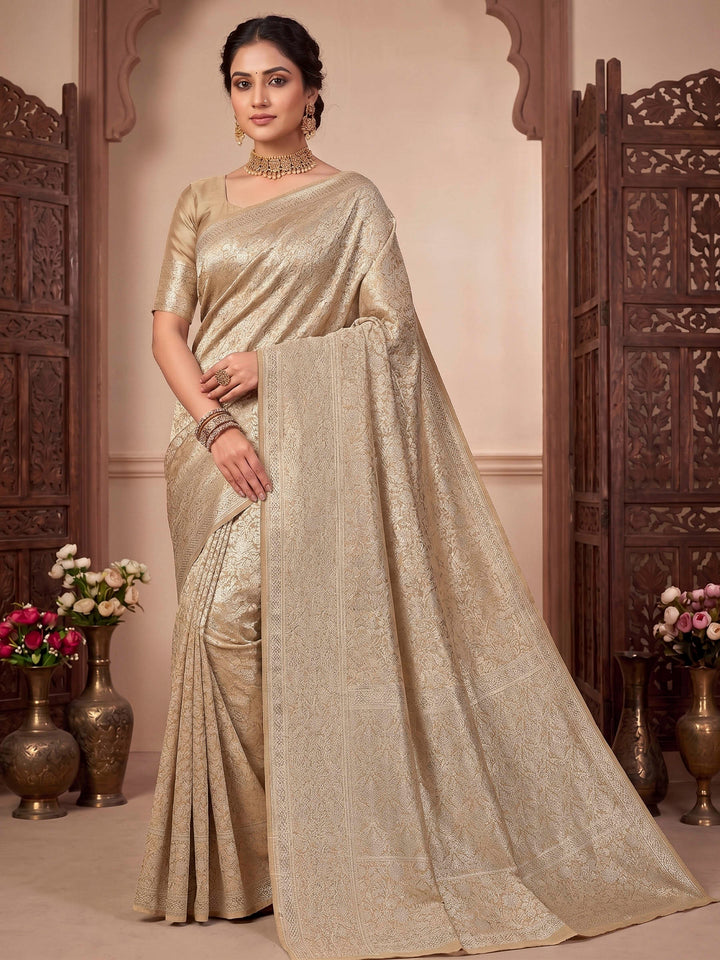 Beige Woven Design Art Silk Kanjivaram Saree