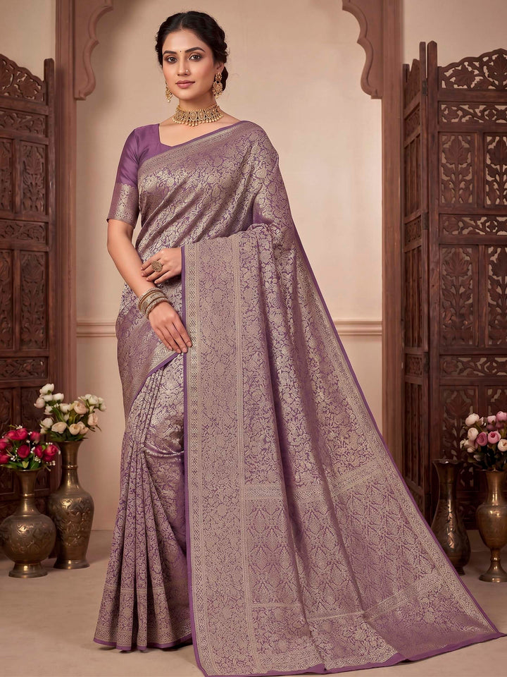 Lavender Woven Design Art Silk Kanjivaram Saree
