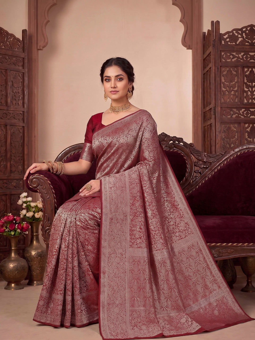 Red Woven Design Art Silk Kanjivaram Saree